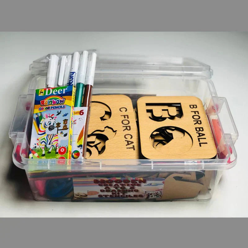 Wooden Alphabet Stencils Set Urdu/ English with Pencil & water color